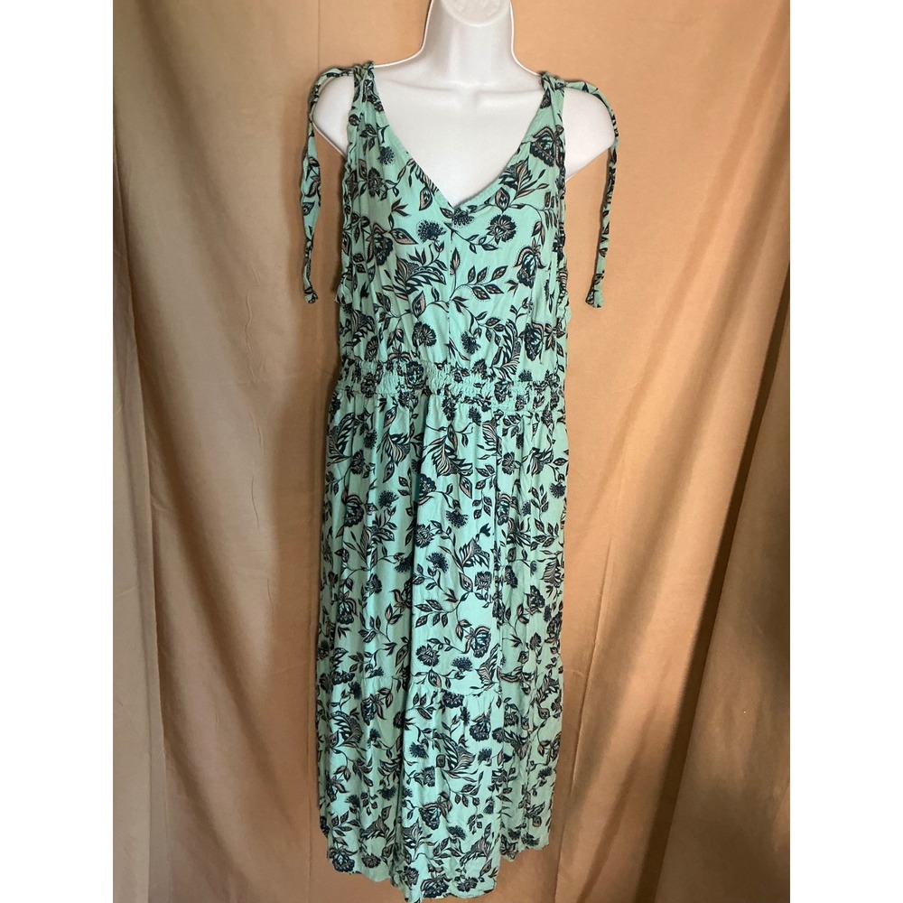 Lane Bryant Maxi Dress Womens 16 Mint Green Excellent Floral Smocked Tie-Strap